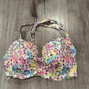 Victoria's Secret Swim Floral Scalloped Ruffle Underwire Halter Bikini Top 34DD